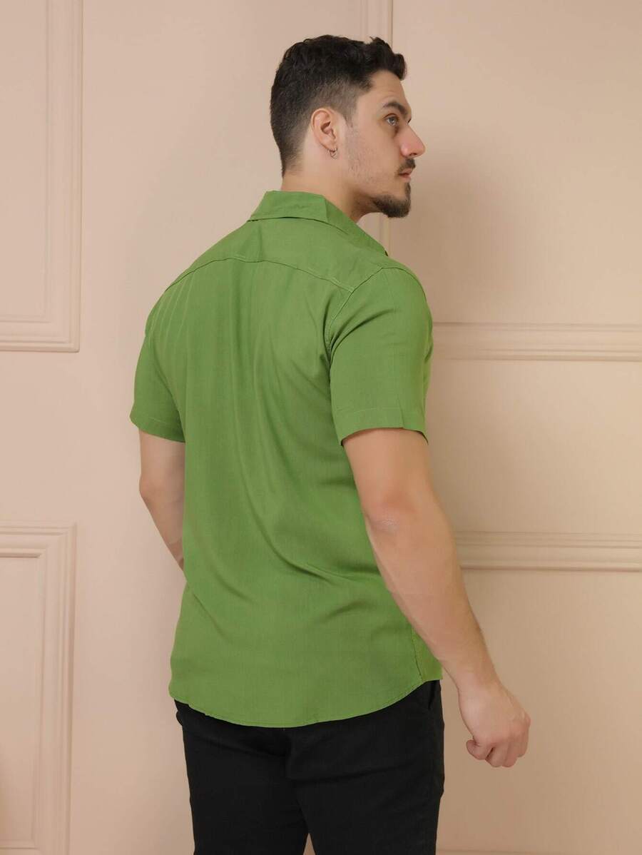 Camisa Social Masculino Manga Curta De Botão Lisa