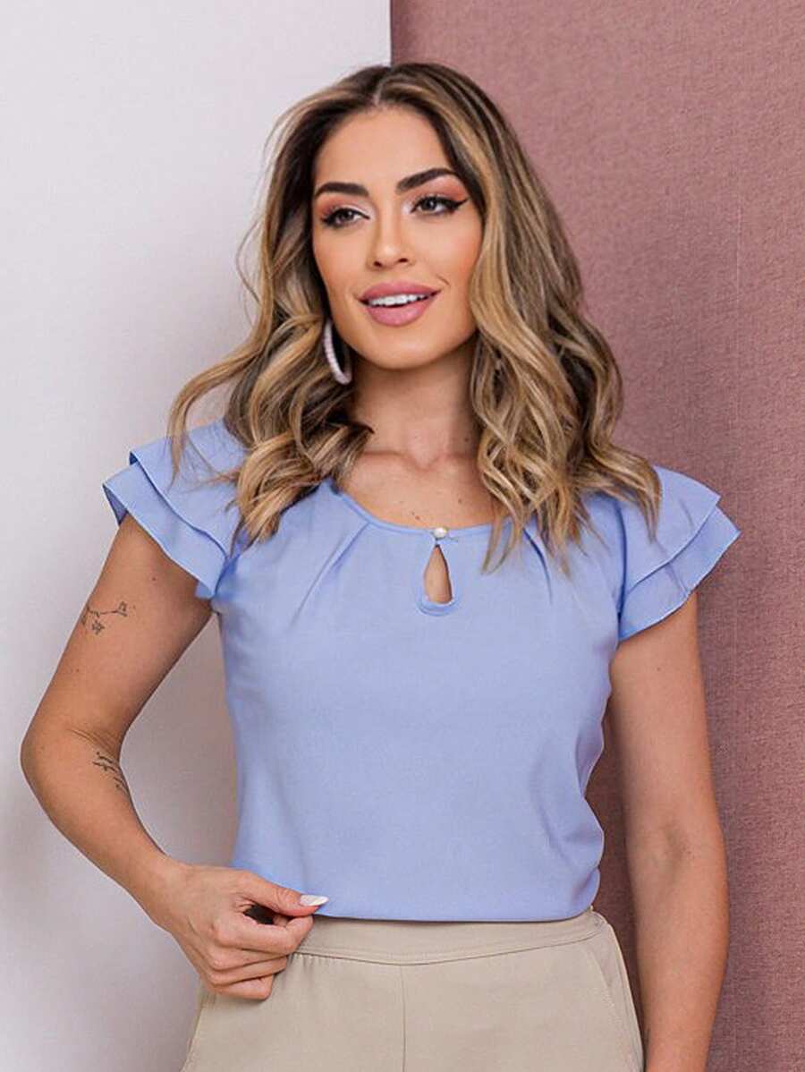 Blusa Feminina Babado Manga Curta Regata Moda Verão