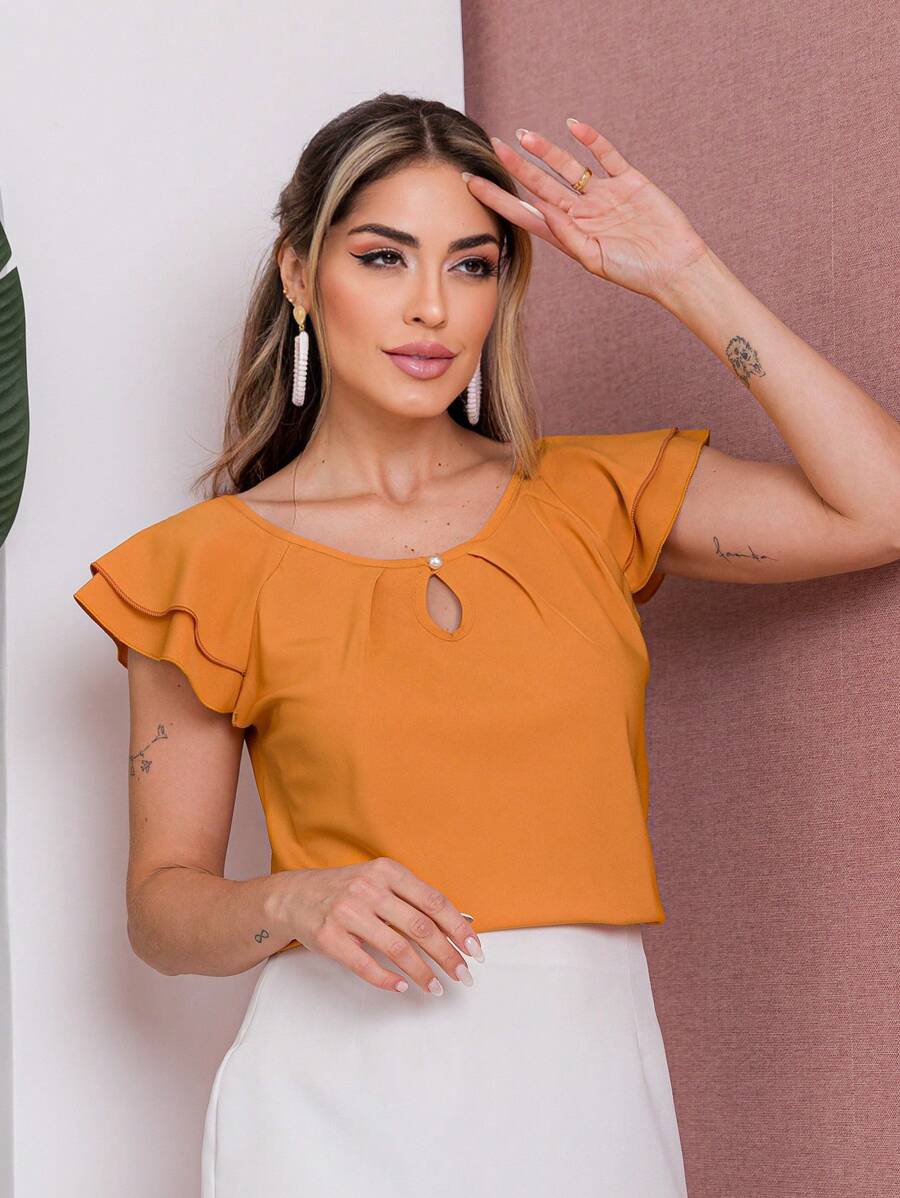 Blusa Feminina Babado Manga Curta Regata Moda Verão
