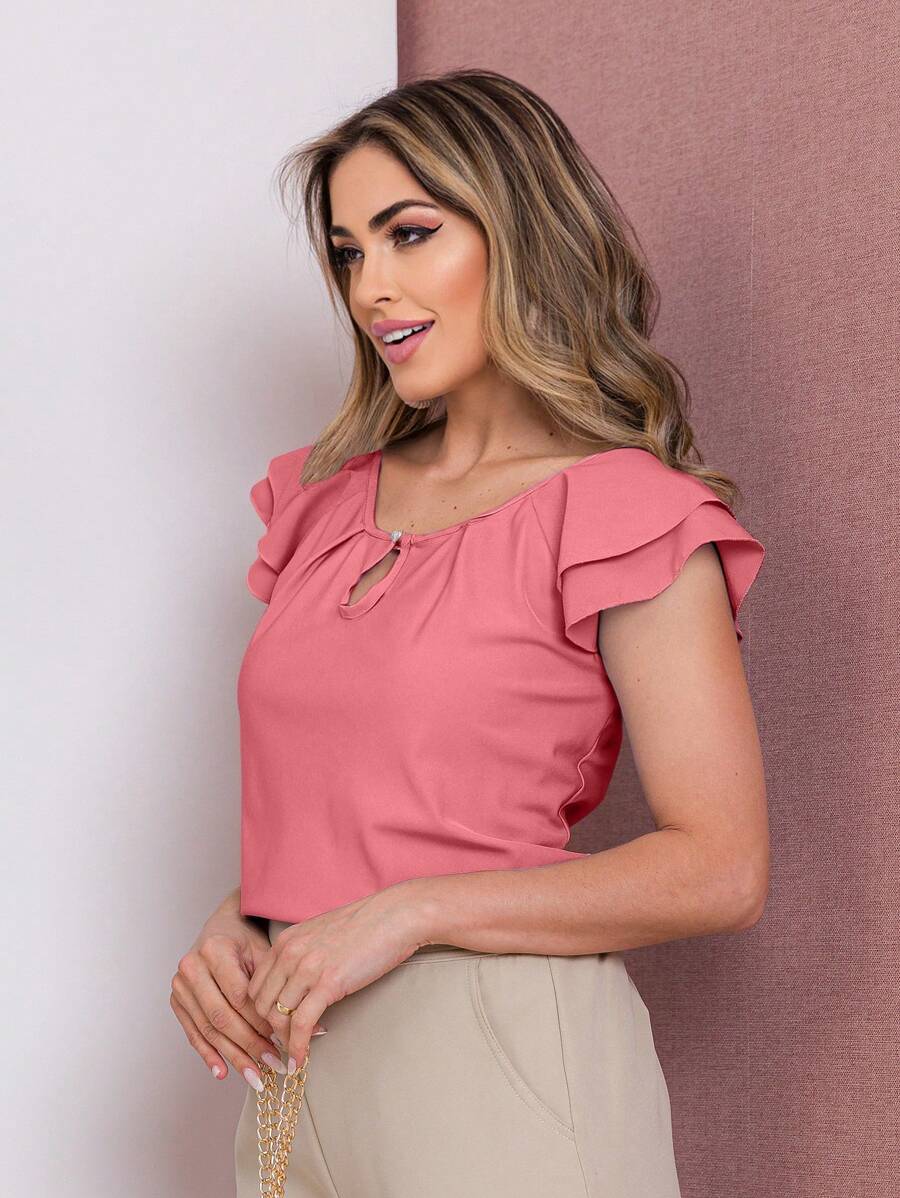 Blusa Feminina Babado Manga Curta Regata Moda Verão