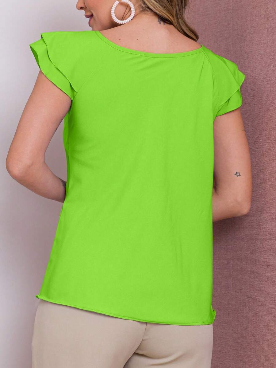 Blusa Feminina Babado Manga Curta Regata Moda Verão