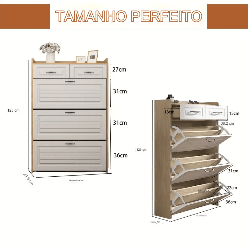 Armário de Sapatos com 3 Portas 2 Gavetas - (Promoção de Outubro)