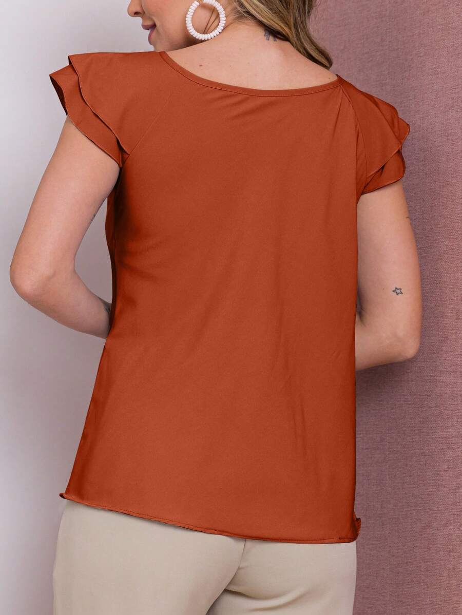 Blusa Feminina Babado Manga Curta Regata Moda Verão