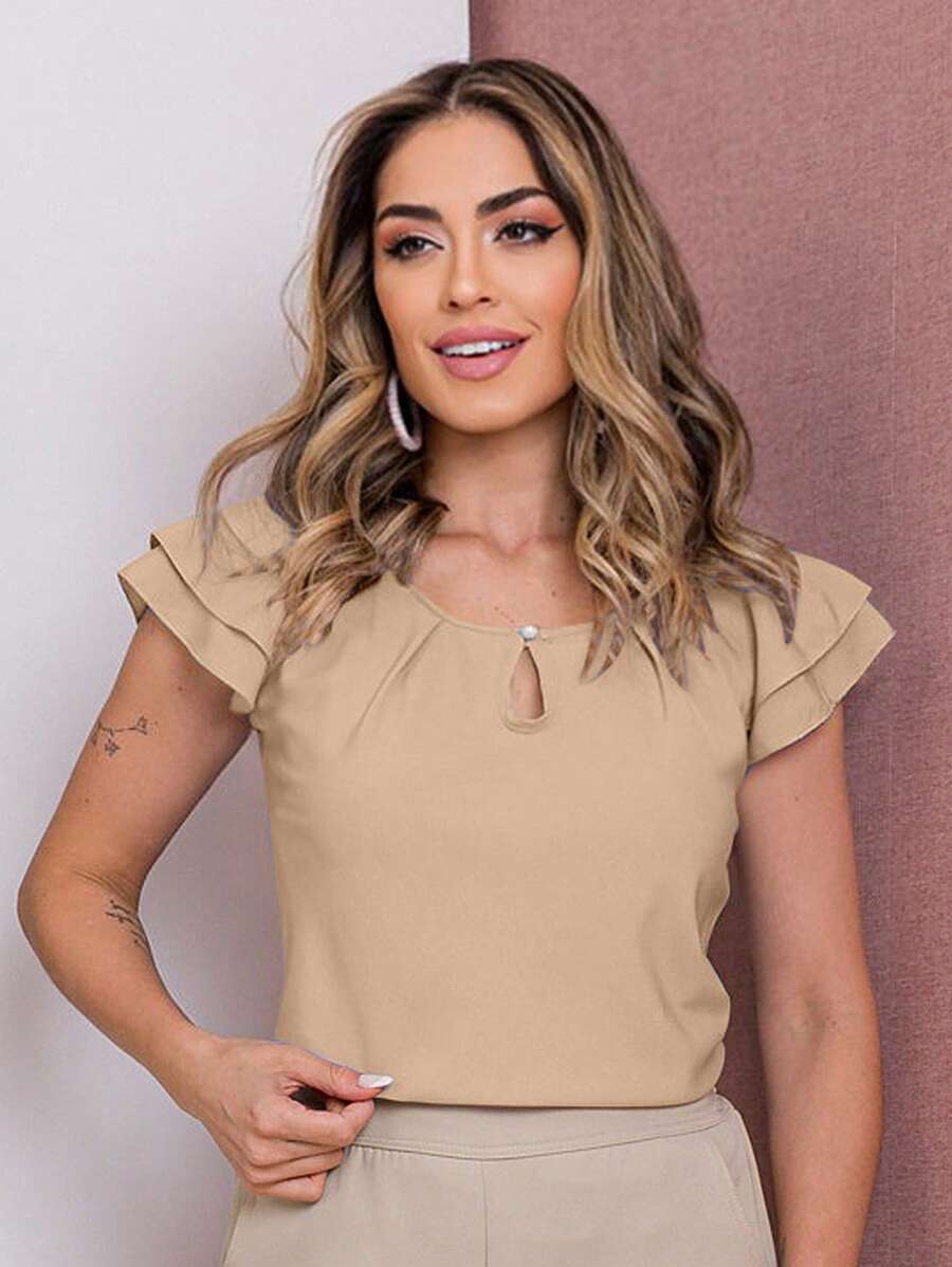 Blusa Feminina Babado Manga Curta Regata Moda Verão