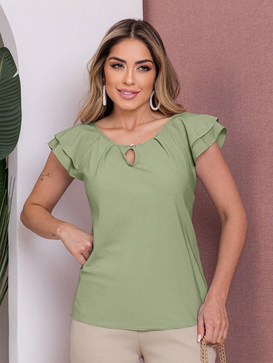 Blusa Feminina Babado Manga Curta Regata Moda Verão