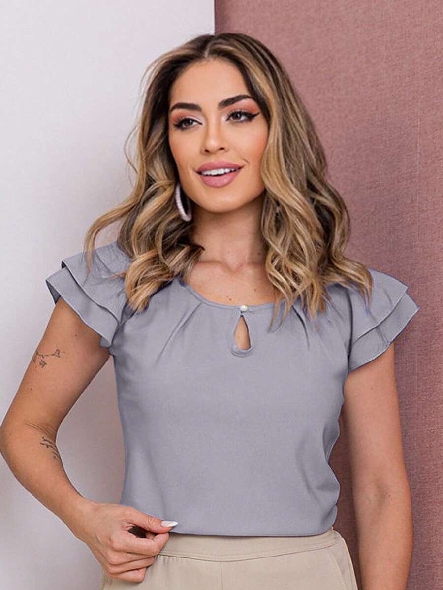 Blusa Feminina Babado Manga Curta Regata Moda Verão