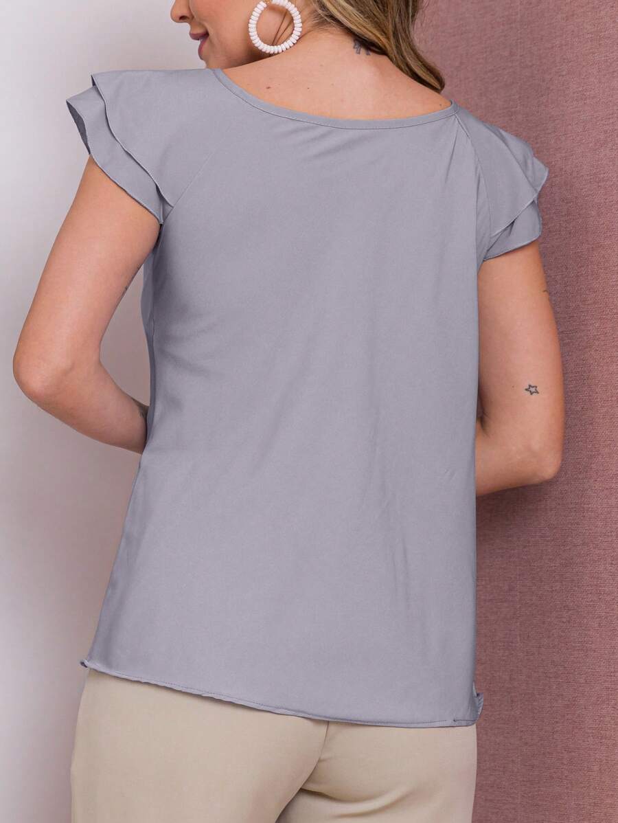 Blusa Feminina Babado Manga Curta Regata Moda Verão