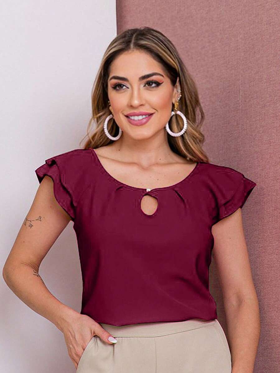 Blusa Feminina Babado Manga Curta Regata Moda Verão