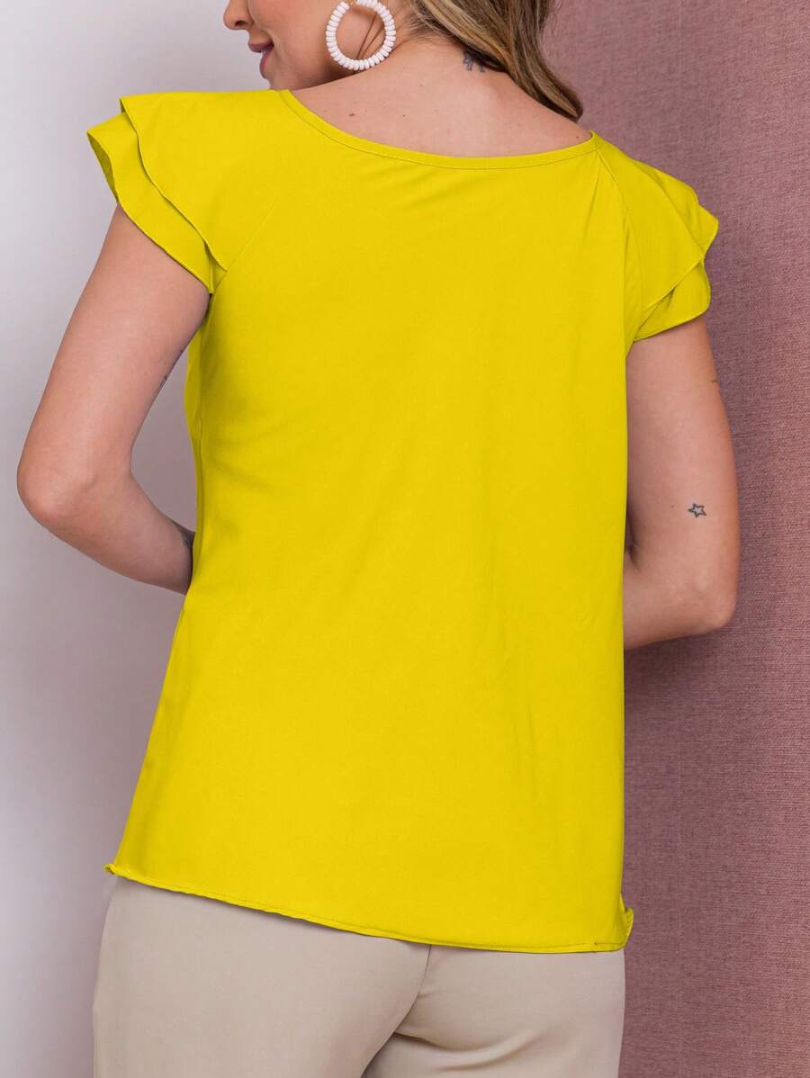 Blusa Feminina Babado Manga Curta Regata Moda Verão
