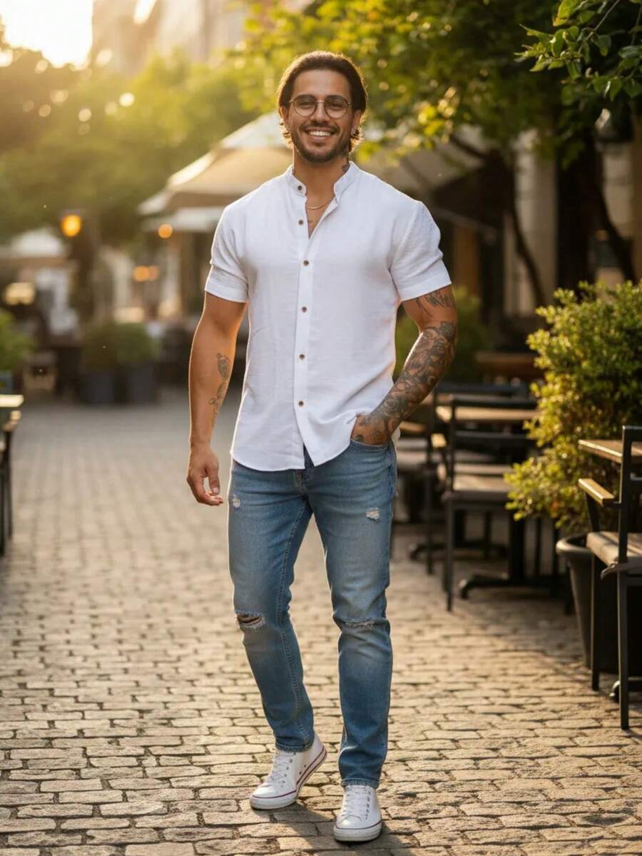 Camisa Masculina Manga Curta Gola Padre Qualidade Premium