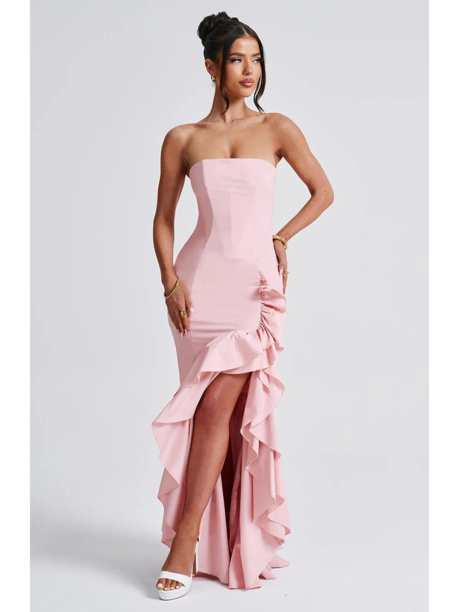 Vestido Longo com Fenda de Babados Modern Angelina