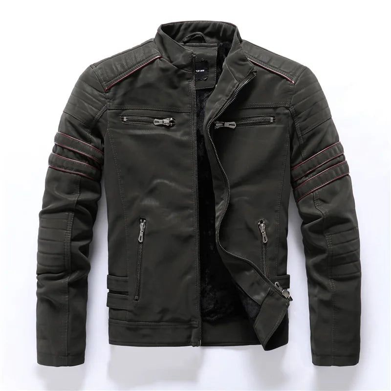 Jaqueta Masculina Estilo Motoqueiro com Forro Peluciado Acabamento Lavado – (Promoção de Inverno 2025)