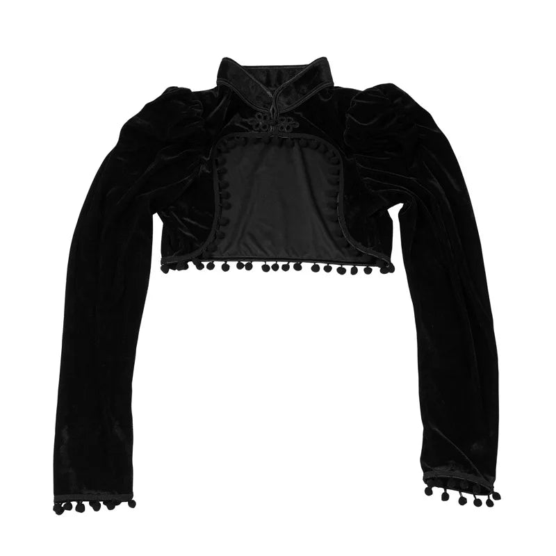 Jaqueta Feminina Gótica com Gola Alta Franjas Estilo Vintage – (Promoção de Inverno 2025)