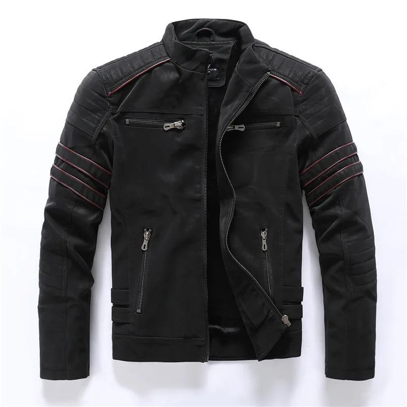 Jaqueta Masculina Estilo Motoqueiro com Forro Peluciado Acabamento Lavado – (Promoção de Inverno 2025)