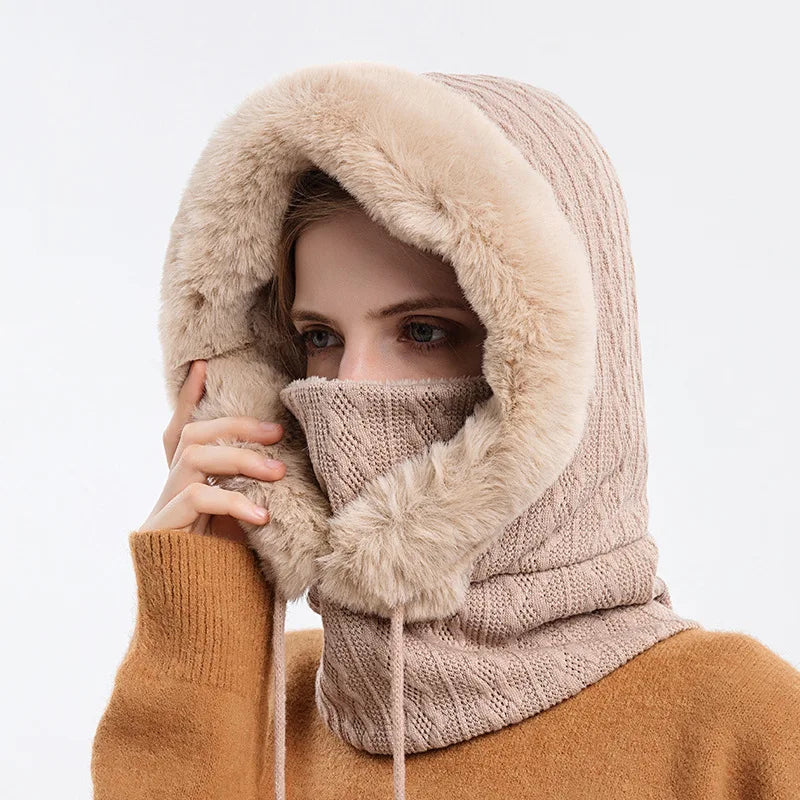 Touca Feminina de Inverno Estilo Balaclava com Gola e Forro Fluffy – (Promoção de Inverno 2025)