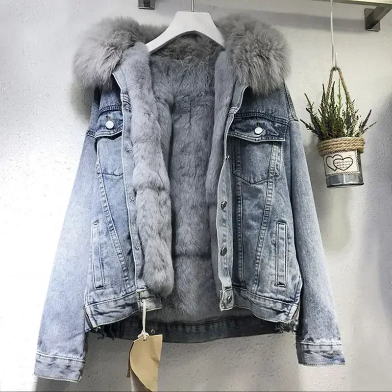 Jaqueta Feminina Jeans Casual Modelo com Forro Fleece - (Promoção de Inverno 2025)