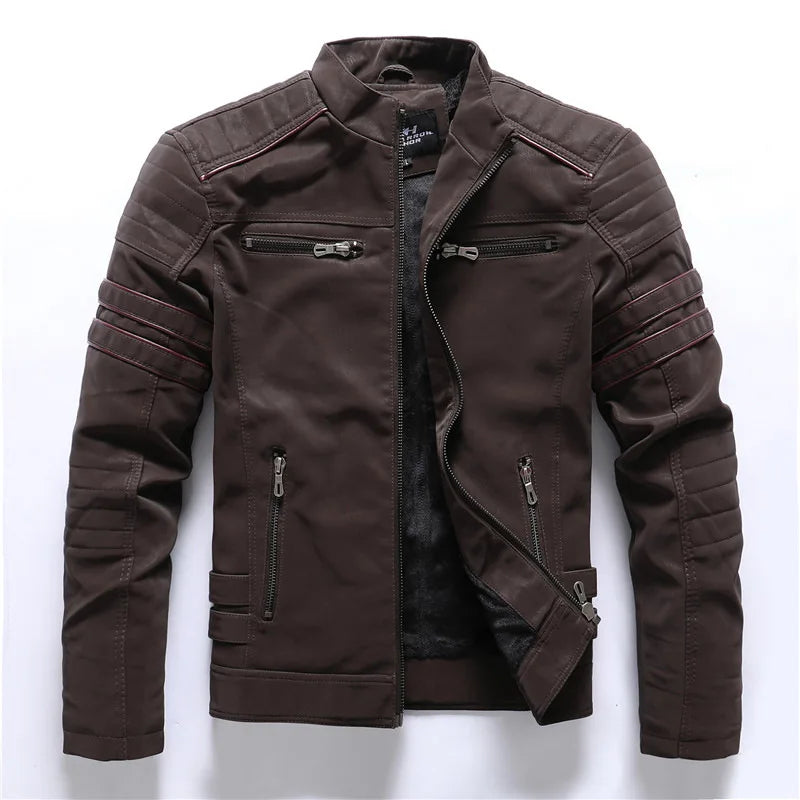 Jaqueta Masculina Estilo Motoqueiro com Forro Peluciado Acabamento Lavado – (Promoção de Inverno 2025)