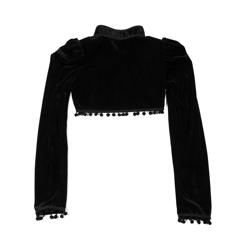 Jaqueta Feminina Gótica com Gola Alta Franjas Estilo Vintage – (Promoção de Inverno 2025)