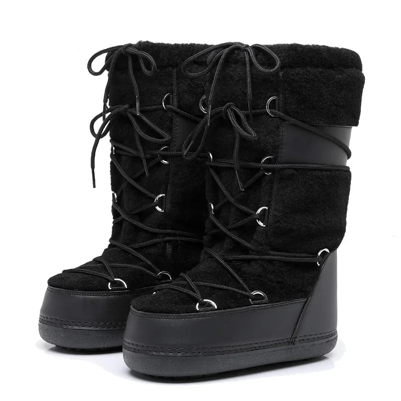 Bota Feminina Plataforma com Forro de Lã Estilo Ski Moderno – (Promoção de Inverno 2025)
