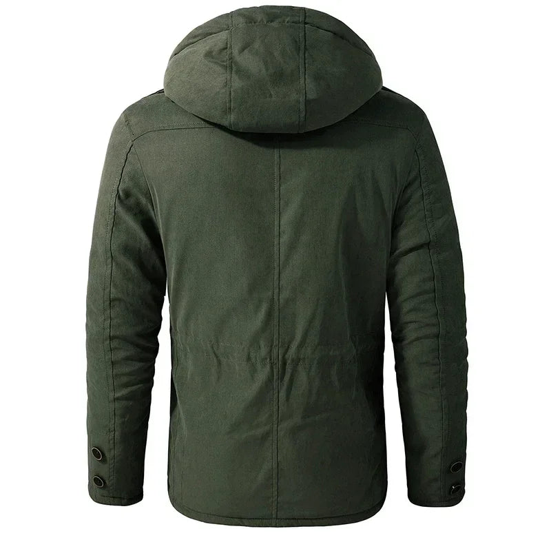 Jaqueta Parka Masculina com Capuz Forrada em Fleece e Algodão Estilo Militar – (Promoção de Inverno 2025)