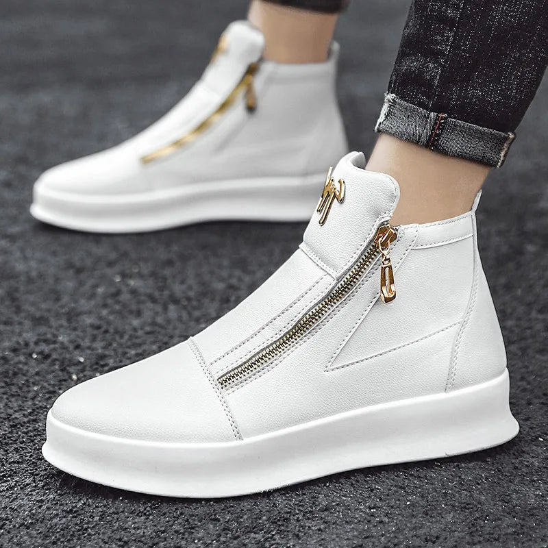 Bota Masculina de Luxo com Plataforma e Zíper (Promoção de Inverno 2025)