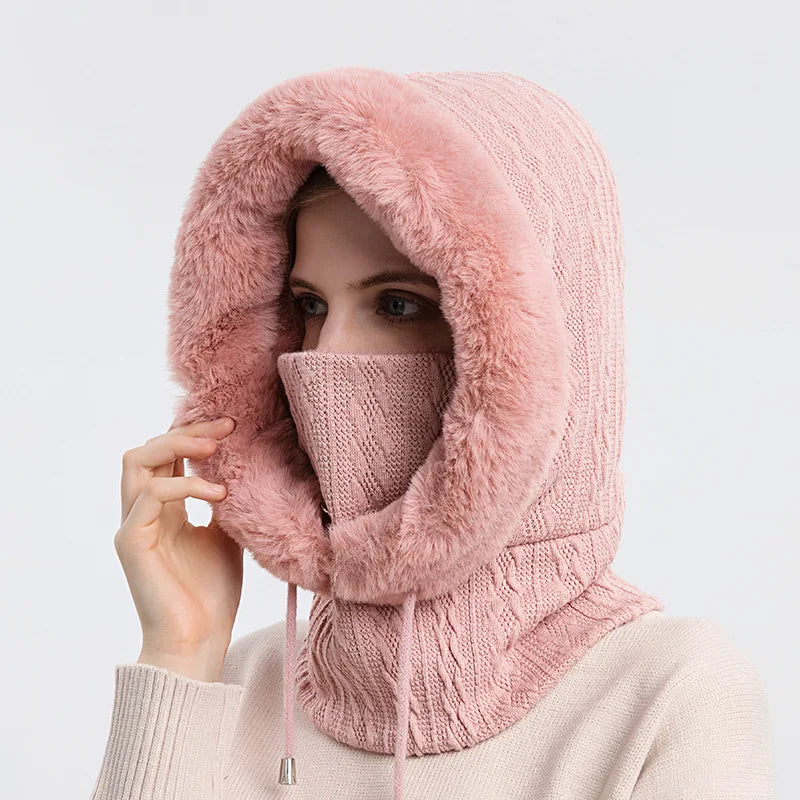 Touca Feminina de Inverno Estilo Balaclava com Gola e Forro Fluffy – (Promoção de Inverno 2025)