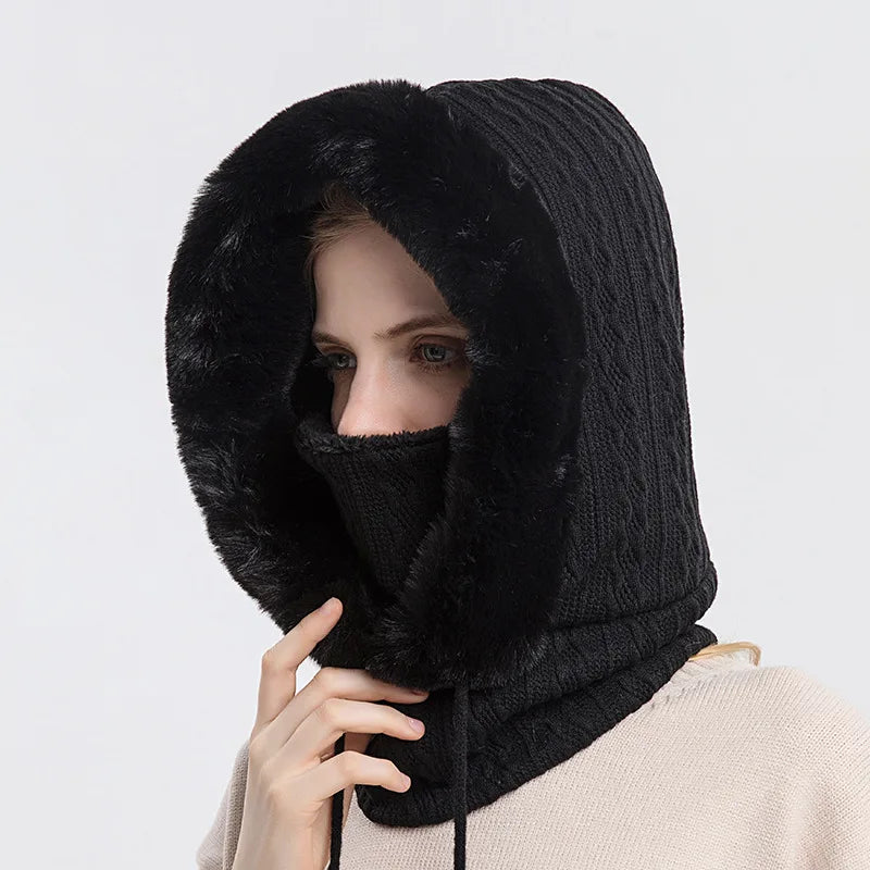 Touca Feminina de Inverno Estilo Balaclava com Gola e Forro Fluffy – (Promoção de Inverno 2025)