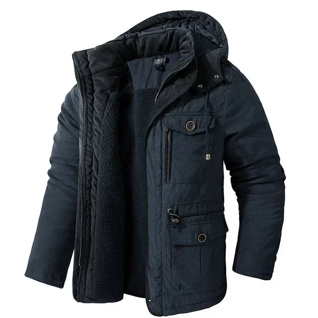 Jaqueta Parka Masculina com Capuz Forrada em Fleece e Algodão Estilo Militar – (Promoção de Inverno 2025)