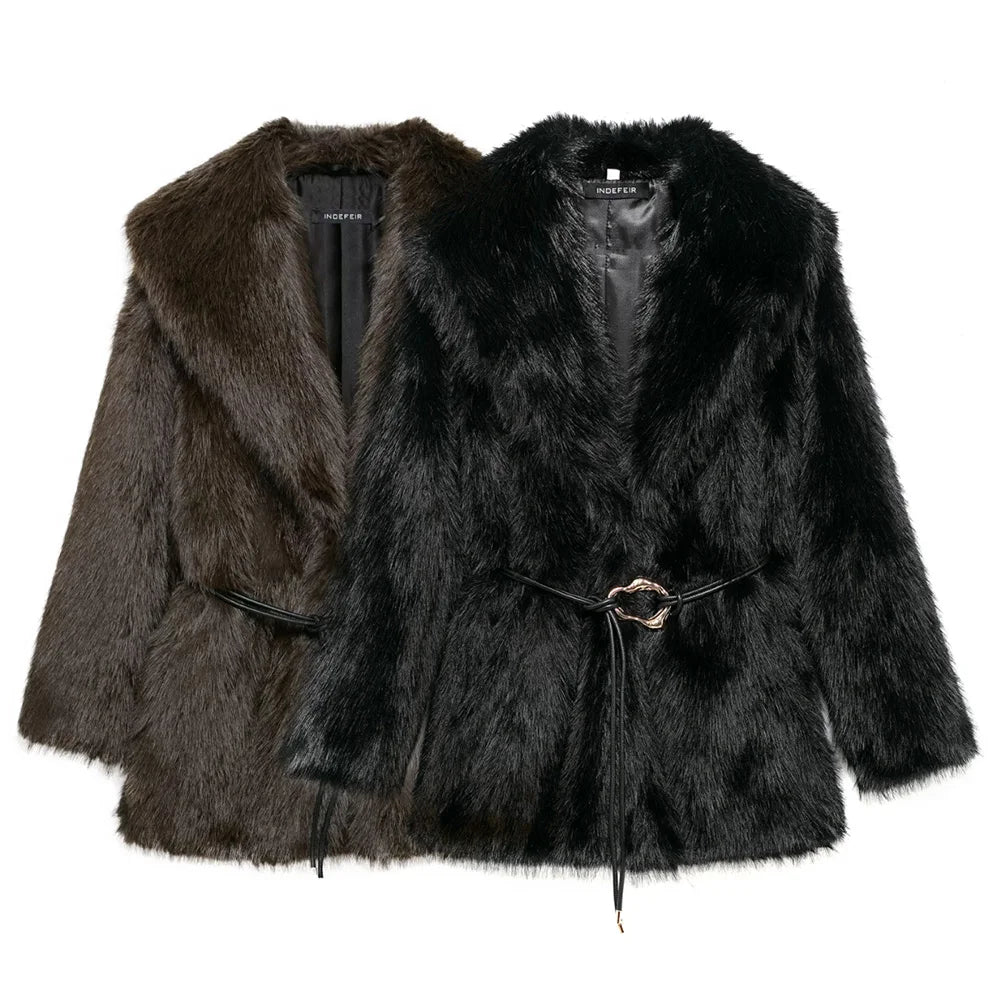 Casaco Feminino Para Inverno Com Cinto Decorativo - (Promoção de Inverno 2025)