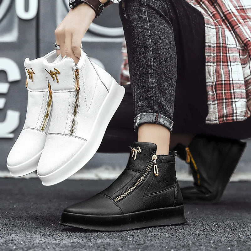 Bota Masculina de Luxo com Plataforma e Zíper (Promoção de Inverno 2025)