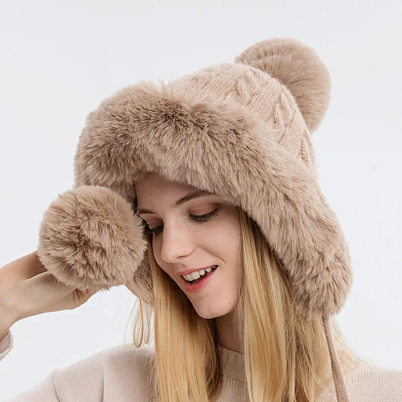 Touca Feminina de Inverno Estilo Balaclava com Gola e Forro Fluffy – (Promoção de Inverno 2025)