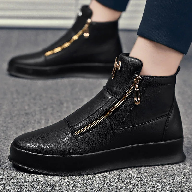 Bota Masculina de Luxo com Plataforma e Zíper (Promoção de Inverno 2025)