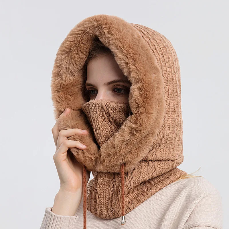 Touca Feminina de Inverno Estilo Balaclava com Gola e Forro Fluffy – (Promoção de Inverno 2025)