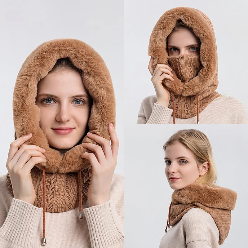 Touca Feminina de Inverno Estilo Balaclava com Gola e Forro Fluffy – (Promoção de Inverno 2025)