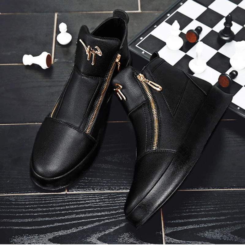 Bota Masculina de Luxo com Plataforma e Zíper (Promoção de Inverno 2025)