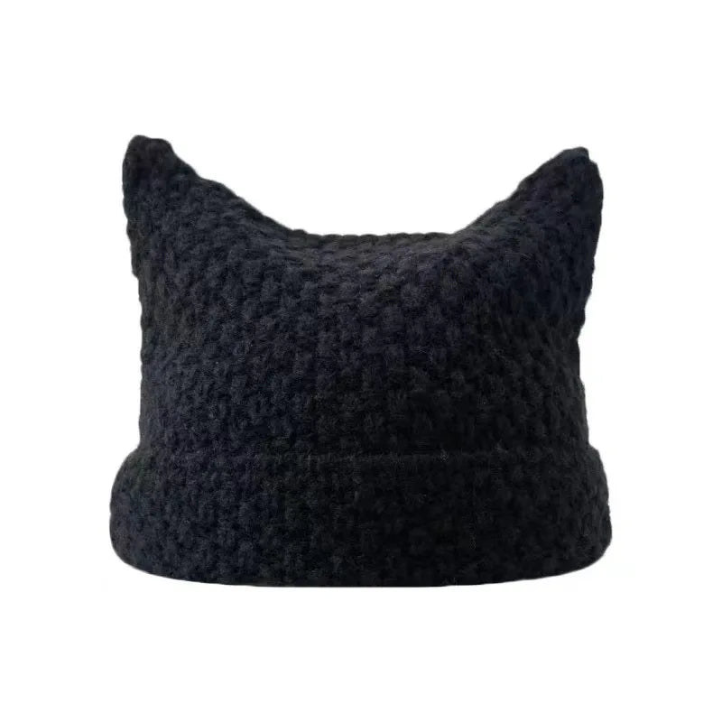 Gorro Feminino Listrado com Estilo Kawaii e Orelhas de Gato – (Promoção de Inverno 2025)
