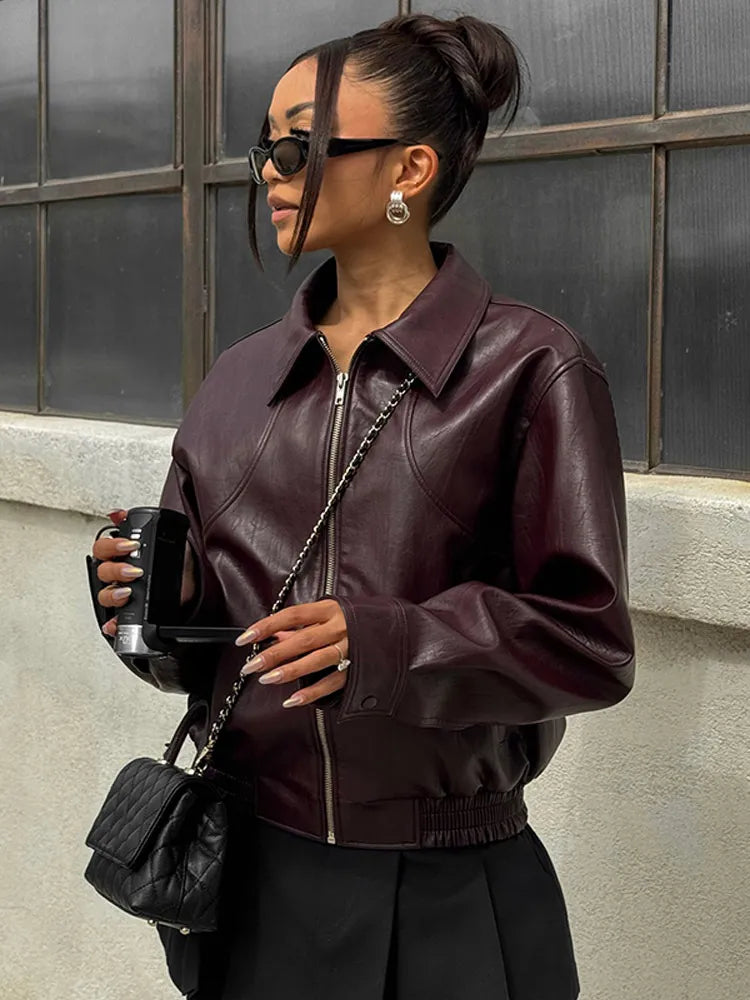 Jaqueta Feminina Vintage com Zíper Gola Lapel - (Promoção de Inverno 2025)