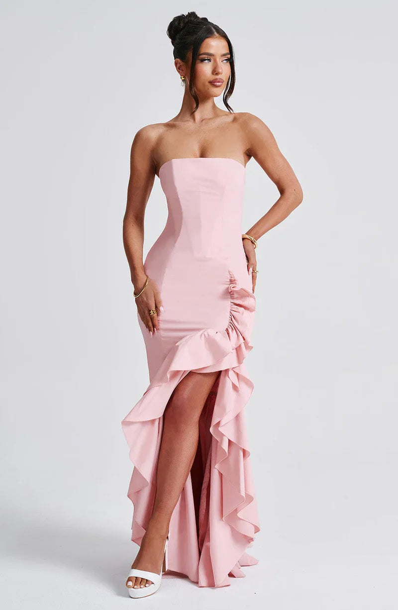 Vestido Longo com Fenda de Babados Modern Angelina