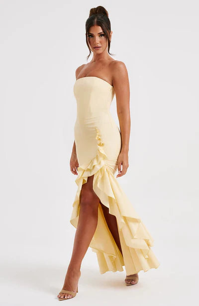 Vestido Longo com Fenda de Babados Modern Angelina