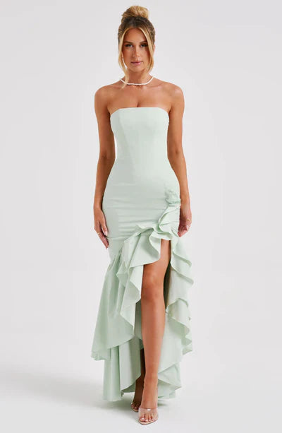 Vestido Longo com Fenda de Babados Modern Angelina