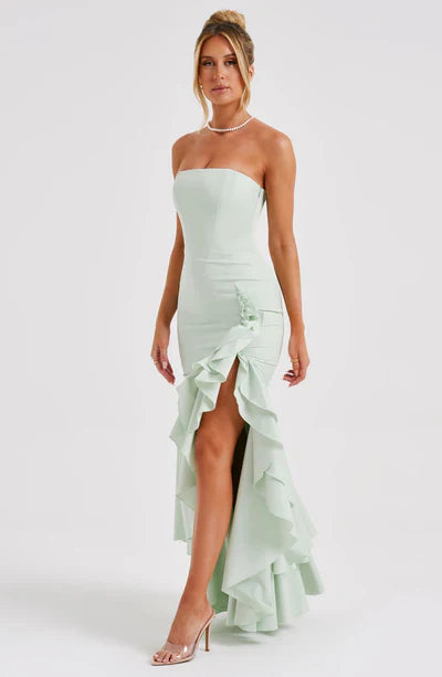 Vestido Longo com Fenda de Babados Modern Angelina