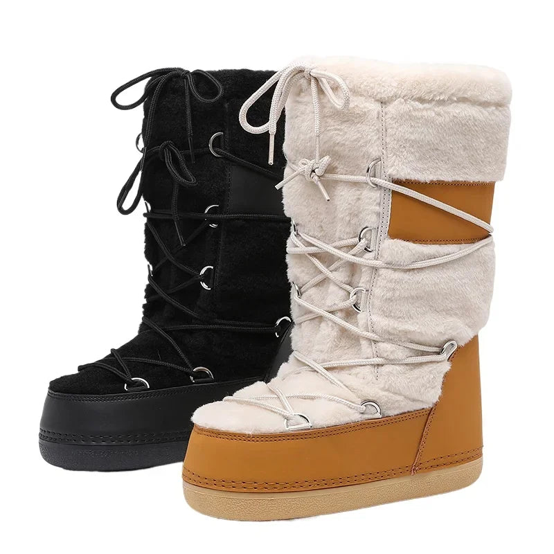 Bota Feminina Plataforma com Forro de Lã Estilo Ski Moderno – (Promoção de Inverno 2025)