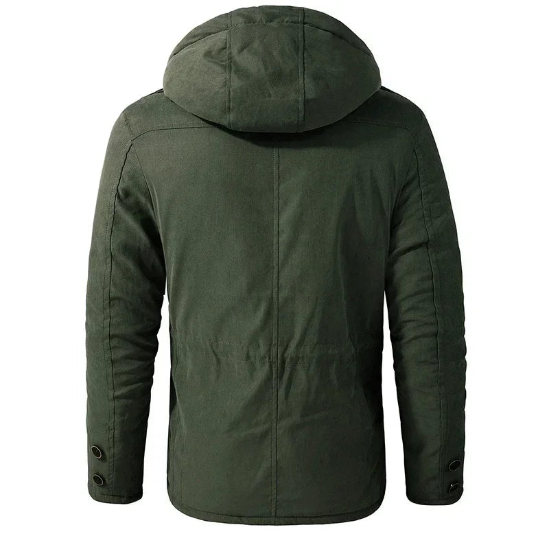 Jaqueta Parka Masculina com Capuz Forrada em Fleece e Algodão Estilo Militar – (Promoção de Inverno 2025)