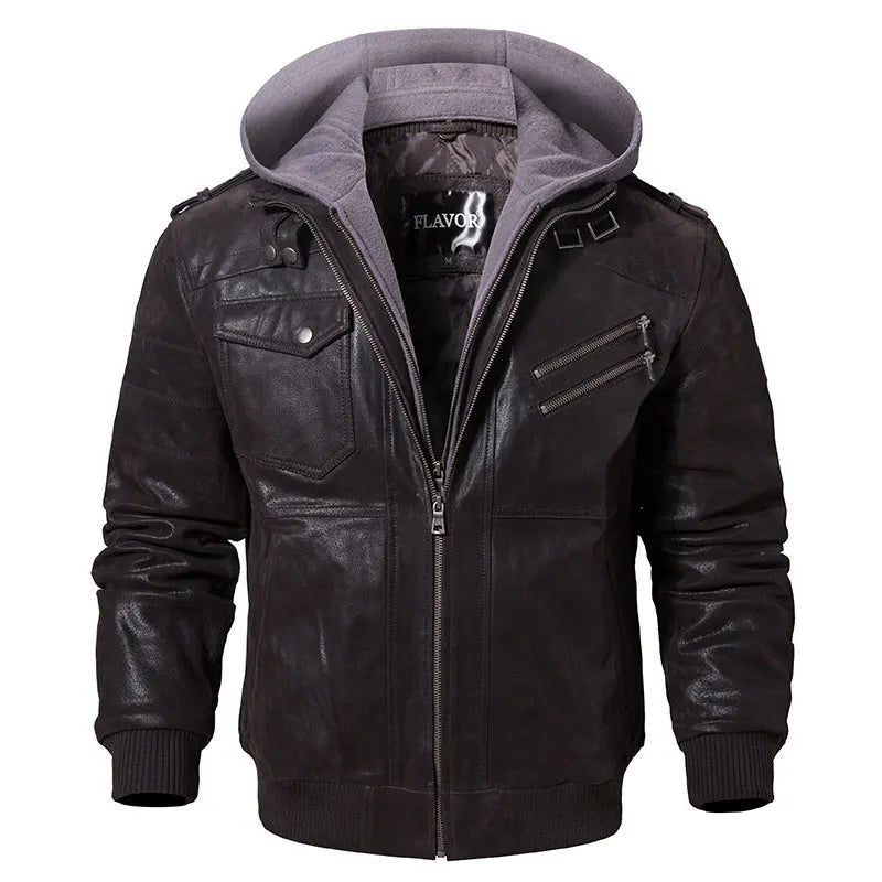 Jaqueta Masculina de Motoqueiro com Capuz Removível e Forro Quente – (Promoção de Inverno 2025)