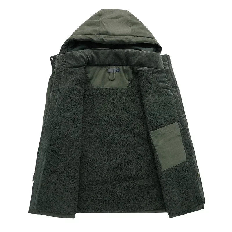 Jaqueta Parka Masculina com Capuz Forrada em Fleece e Algodão Estilo Militar – (Promoção de Inverno 2025)