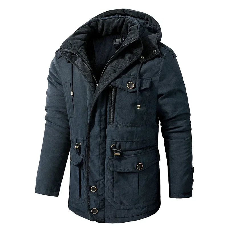 Jaqueta Parka Masculina com Capuz Forrada em Fleece e Algodão Estilo Militar – (Promoção de Inverno 2025)