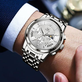 Relógio Masculino Olevs Saint Laurent Silver