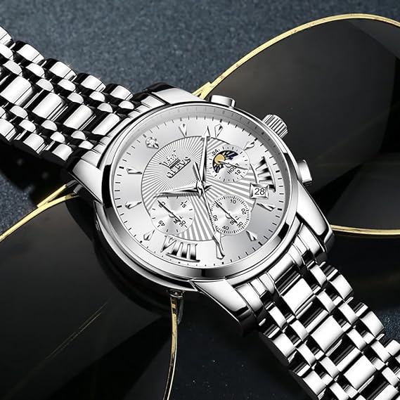 Relógio Masculino Olevs Saint Laurent Silver