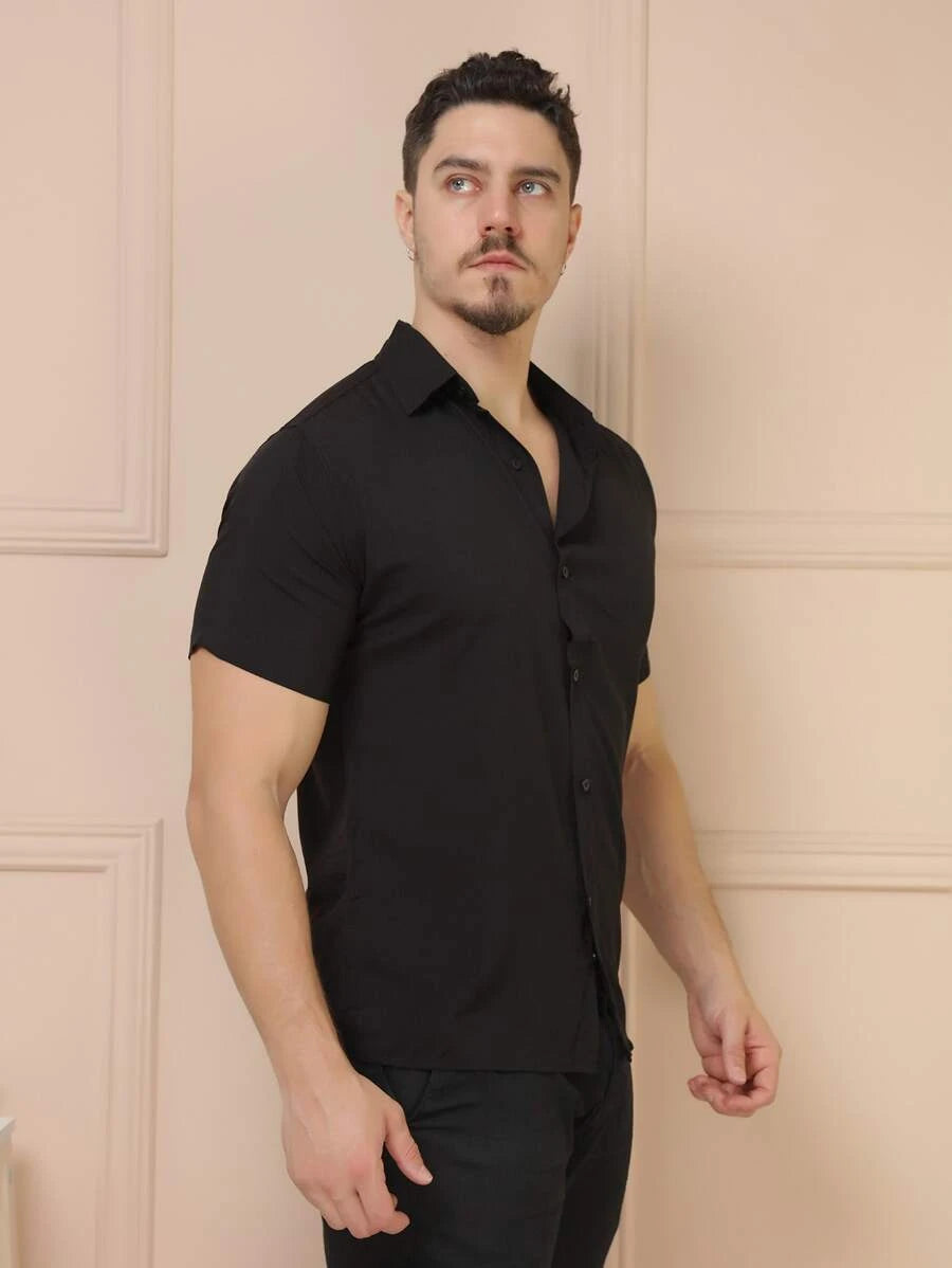 Camisa Social Masculino Manga Curta De Botão Lisa