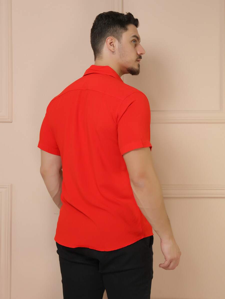 Camisa Social Masculino Manga Curta De Botão Lisa